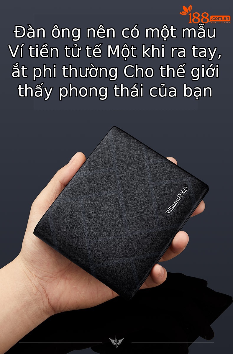 Ví nam da thật ngắn gập cao cấp thương hiệu Hoàng đế Paul mẫu mới 2024 chi tiết 2