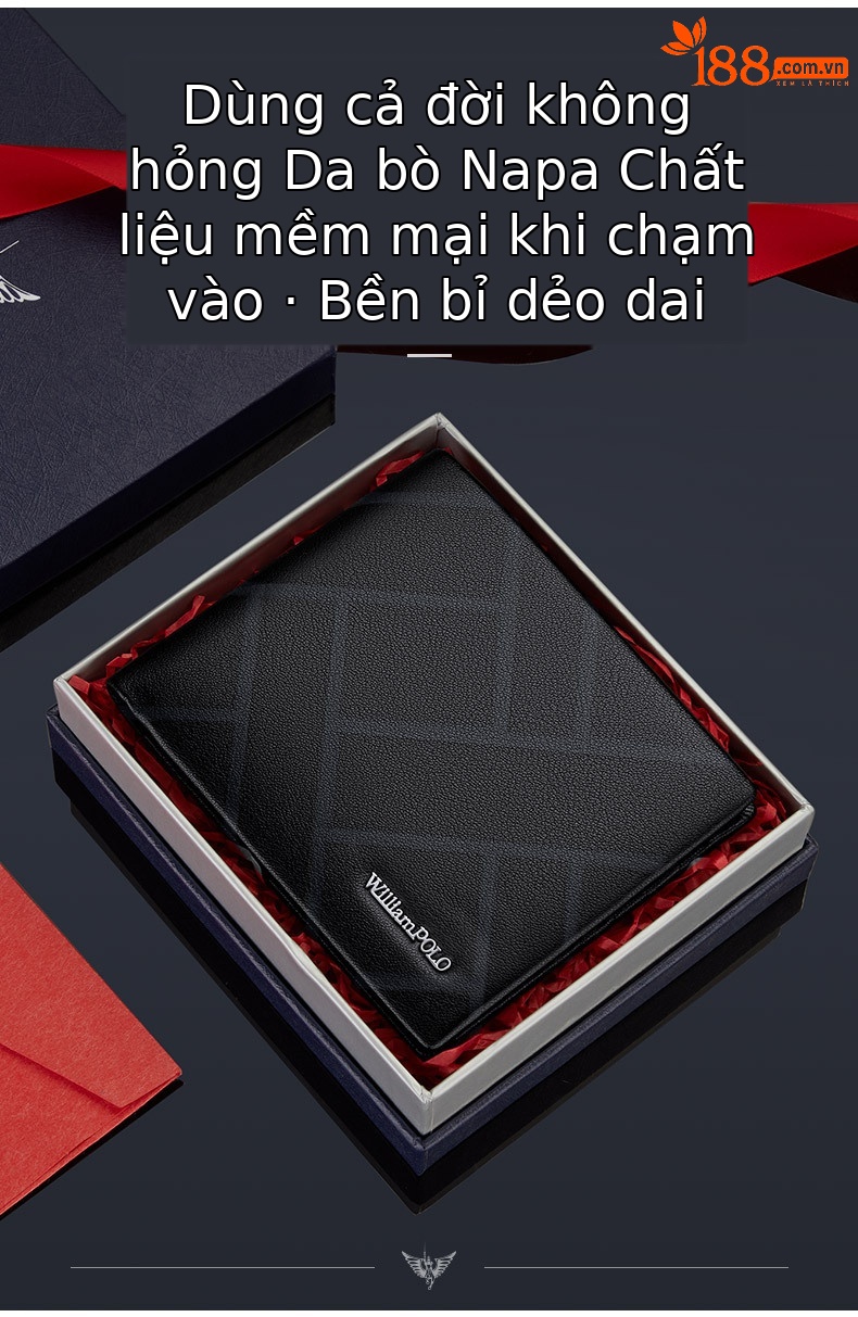 Ví nam da thật ngắn gập cao cấp thương hiệu Hoàng đế Paul mẫu mới 2024 chi tiết 4