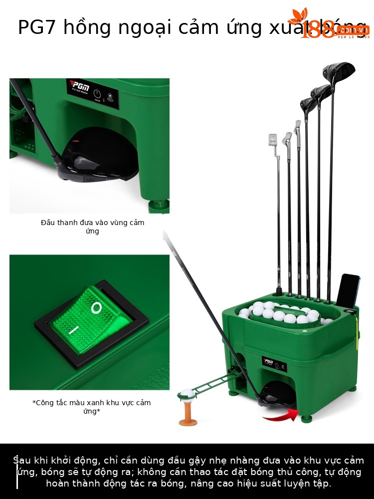 Máy phát bóng golf cảm ứng hồng ngoại PGM đa năng có giá đỡ gậy — Máy phát bóng [màu xanh lá cây], Máy phát bóng [màu xanh lá cây] (trống không có logo)