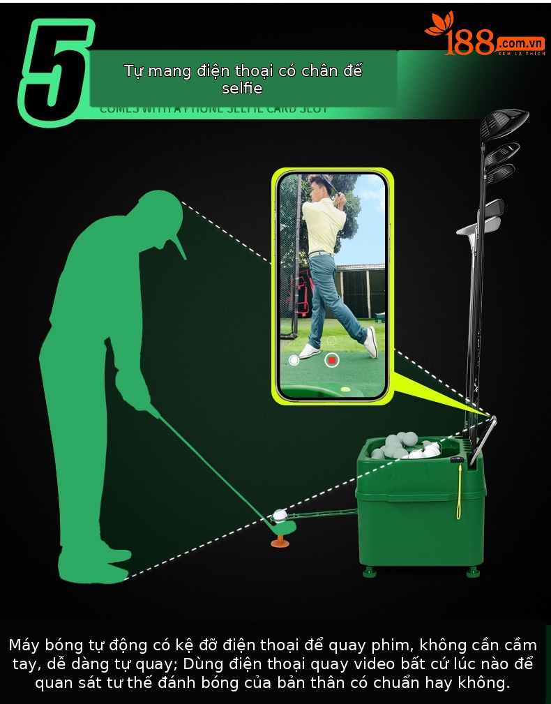Máy phát bóng golf cảm ứng hồng ngoại PGM đa năng có giá đỡ gậy — Máy phát bóng [màu xanh lá cây], Máy phát bóng [màu xanh lá cây] (trống không có logo) chi tiết 6