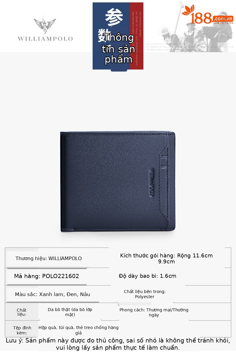 Ví da thật Emperor Paul ngắn gập mini cao cấp phong cách công sở đựng thẻ và giấy phép lái xe chi tiết 7