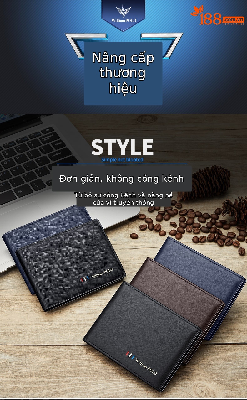 Ví card holder nam da bò mỏng gập mini Emperor Paul 2024 chi tiết 1