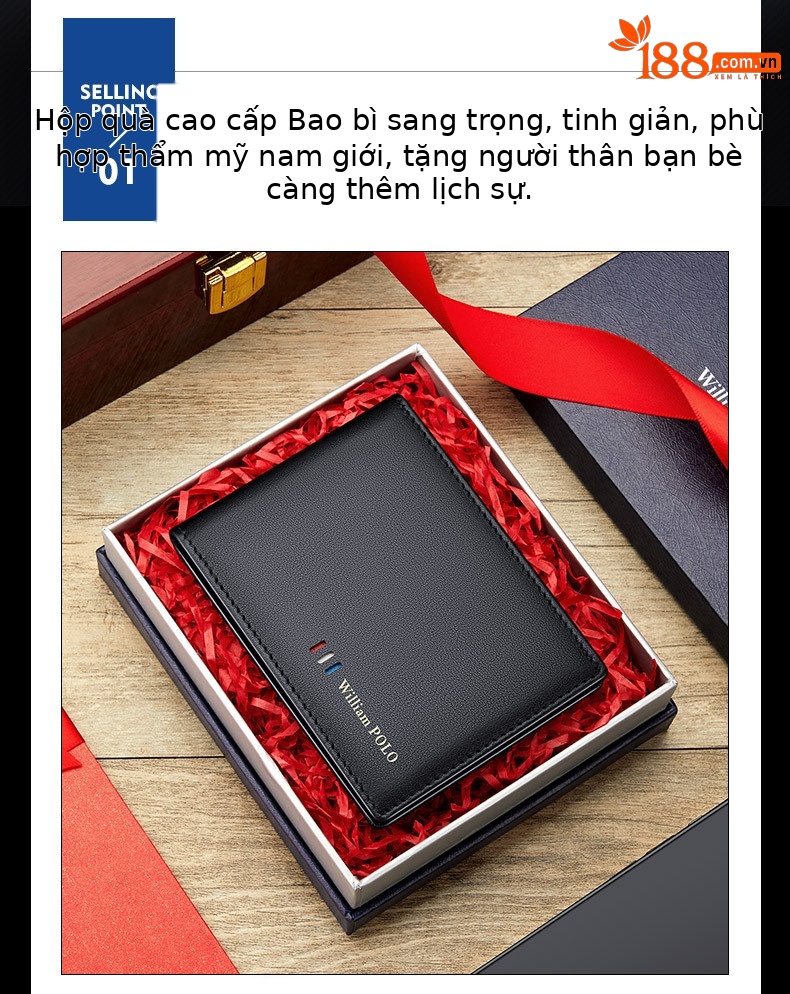 Ví card holder nam da bò mỏng gập mini Emperor Paul 2024 chi tiết 7