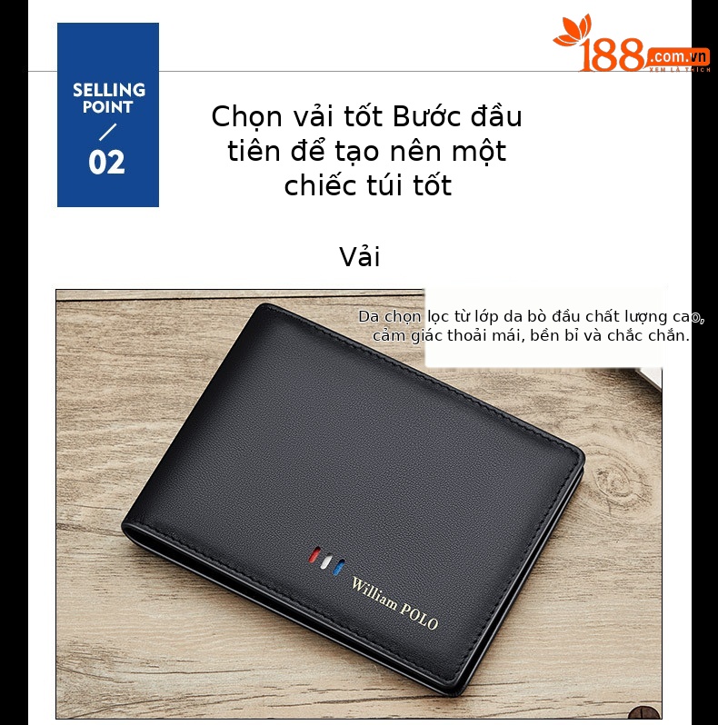 Ví card holder nam da bò mỏng gập mini Emperor Paul 2024 chi tiết 8