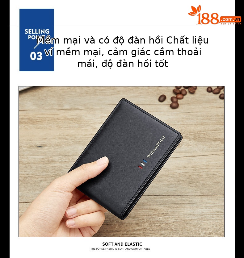 Ví card holder nam da bò mỏng gập mini Emperor Paul 2024 chi tiết 10