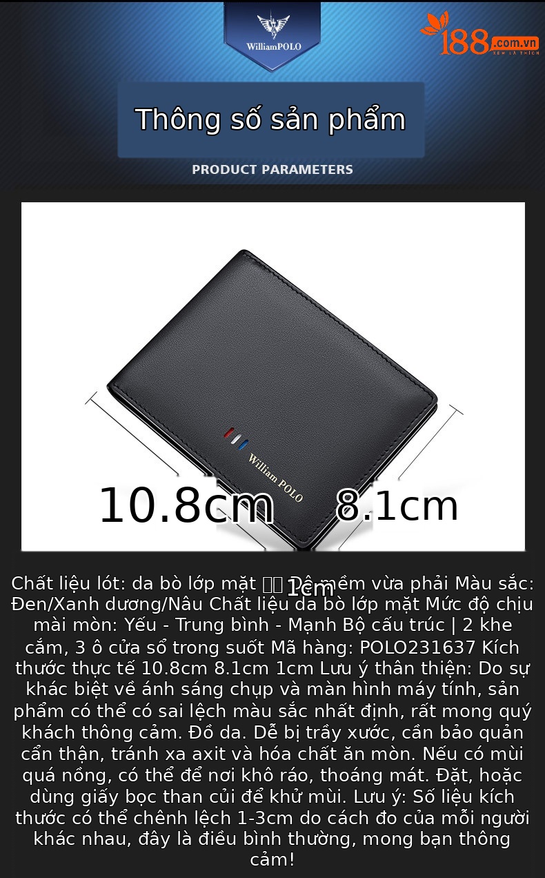 Ví card holder nam da bò mỏng gập mini Emperor Paul 2024 chi tiết 12