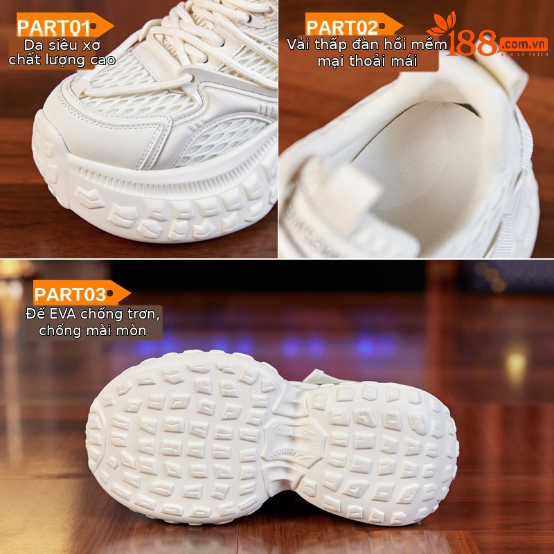 Giày sneaker nữ chunky đế dày độn cao, mặt lưới thoáng khí mùa hè thu — Màu be