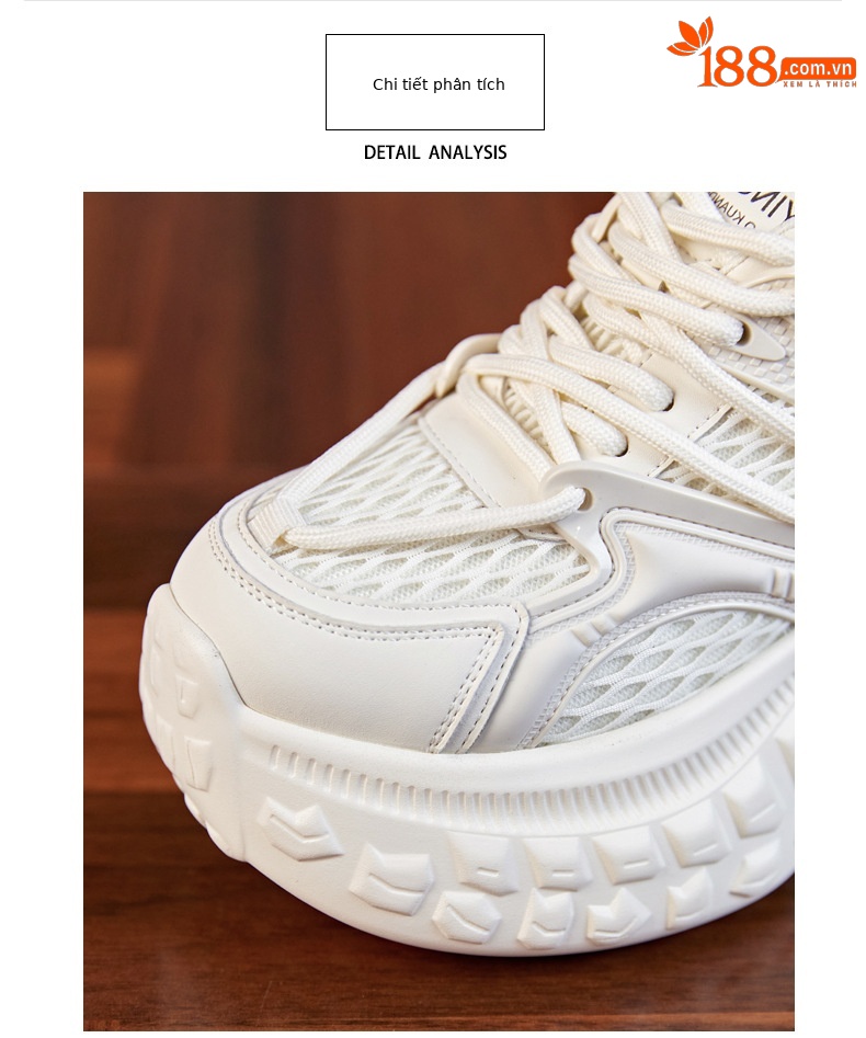Giày sneaker nữ chunky đế dày độn cao, mặt lưới thoáng khí mùa hè thu — Màu be chi tiết 5