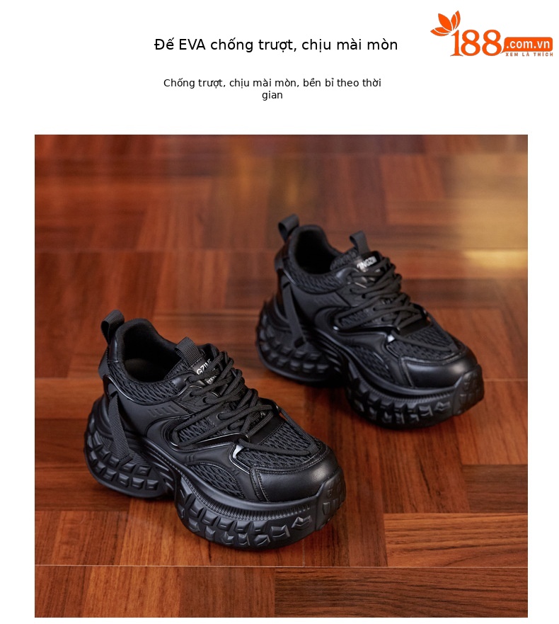 Giày sneaker nữ chunky đế dày độn cao, mặt lưới thoáng khí mùa hè thu — Màu be chi tiết 8