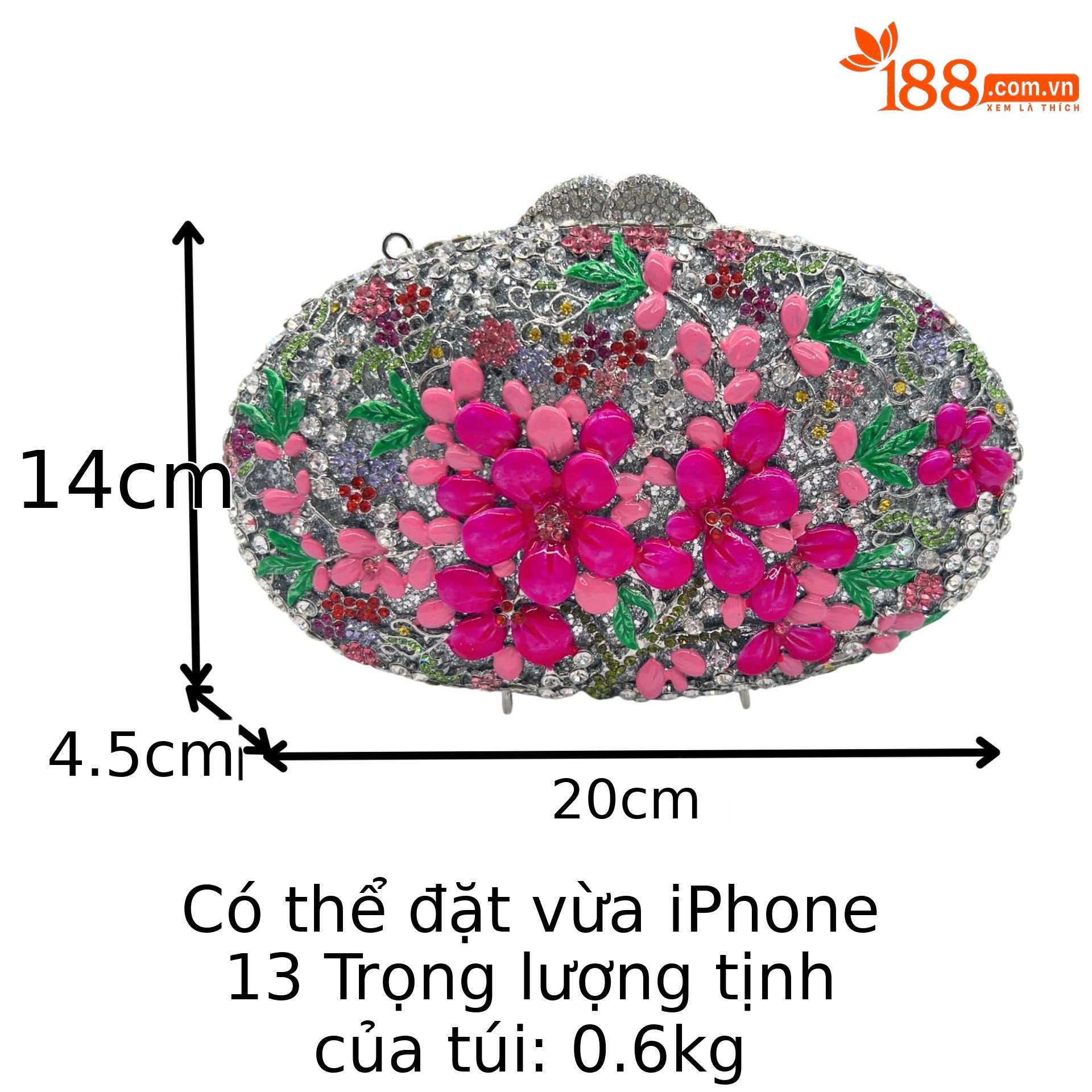 Túi clutch dạ tiệc nạm kim cương hoa sáp dầu, hộp cứng đính đá lấp lánh — Màu bạc, Cá tính đặt làm