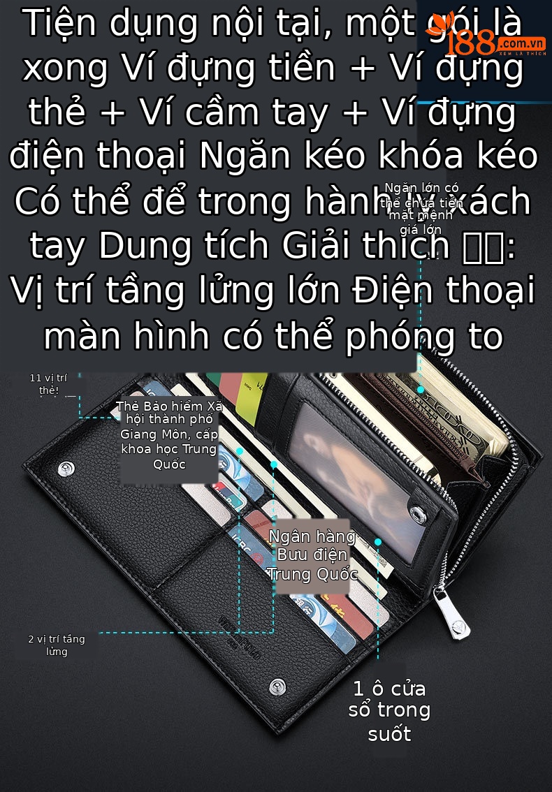 Ví da thật nam dài cầm tay Emperor Paul nhiều ngăn thẻ chi tiết 7