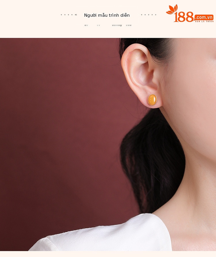 Bông tai bạc S925 mạ vàng sáp ong hình mặt trứng hoang dã, phong cách retro sang trọng — Một cặp chi tiết 5