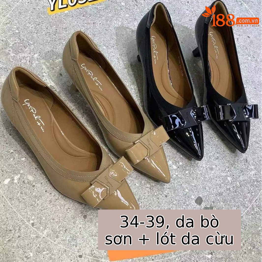 Giày cao gót nữ mũi vuông gót thô nơ bướm mùa thu 2024 — Màu đen, Màu mơ