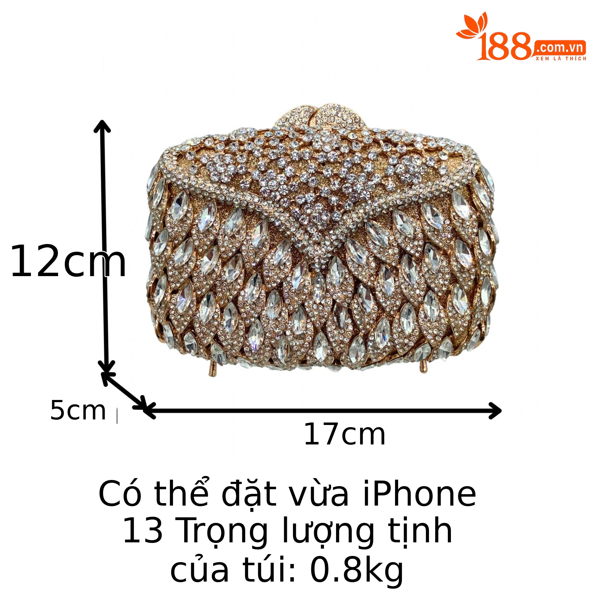 Túi clutch dạ hội nữ đính đá rhinestone kim loại rỗng cầm tay dự tiệc 17x12x5 cm — Nền vàng kim cương trắng, Màu bạc, Màu sâm panh, Màu xám
