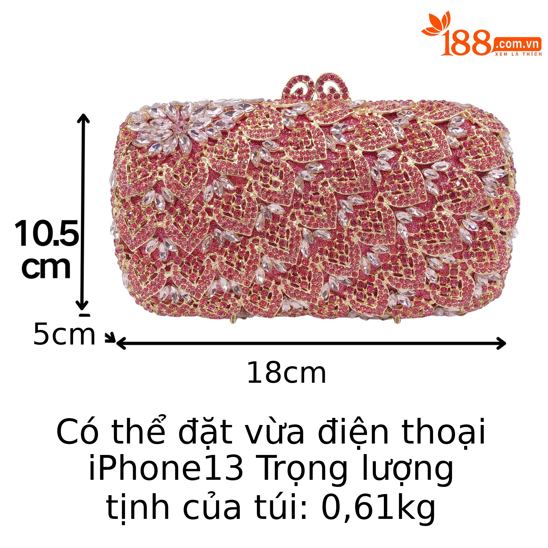 Túi clutch nữ đính đá dạ hội cầm tay kim loại lấp lánh — Màu hồng, Màu tím đen, Màu đen, Màu vàng nhạt