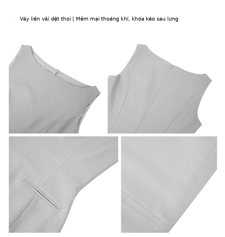 Đầm ôm body nữ không tay phong cách Pháp, cạp cao tôn dáng — [Xám], [Mơ] chi tiết 3