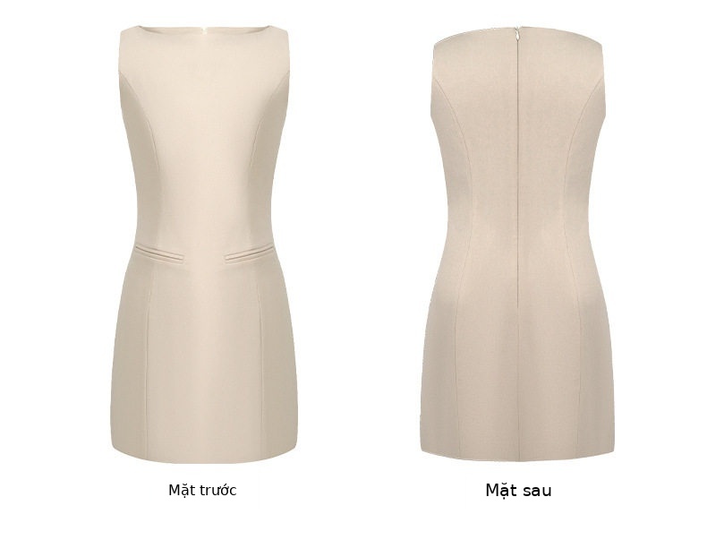 Đầm ôm body nữ không tay phong cách Pháp, cạp cao tôn dáng — [Xám], [Mơ] chi tiết 5