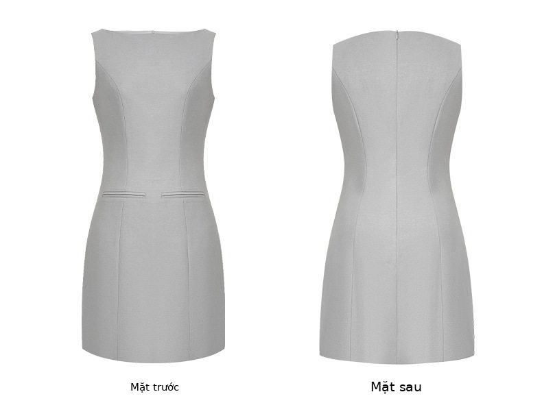 Đầm ôm body nữ không tay phong cách Pháp, cạp cao tôn dáng — [Xám], [Mơ] chi tiết 6
