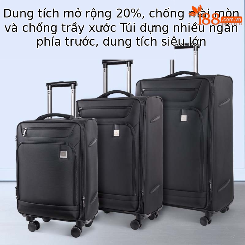 Vali kéo vải Oxford siêu nhẹ doanh nhân 24 inch dung tích lớn mở rộng — Màu đen, Màu xám