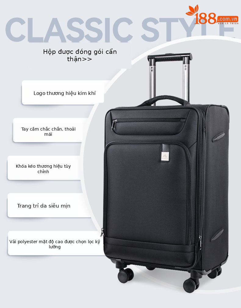 Vali kéo vải Oxford siêu nhẹ doanh nhân 24 inch dung tích lớn mở rộng — Màu đen, Màu xám chi tiết 2