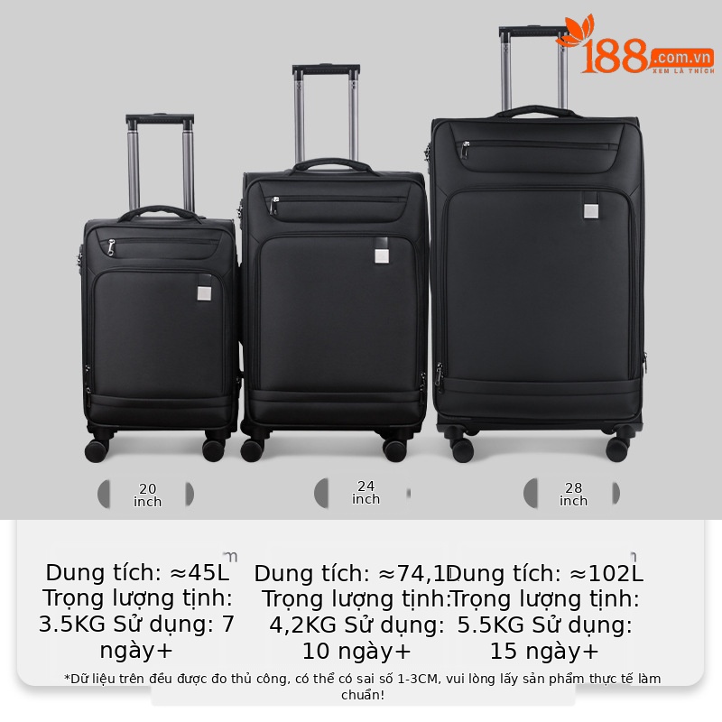 Vali kéo vải Oxford siêu nhẹ doanh nhân 24 inch dung tích lớn mở rộng — Màu đen, Màu xám chi tiết 11