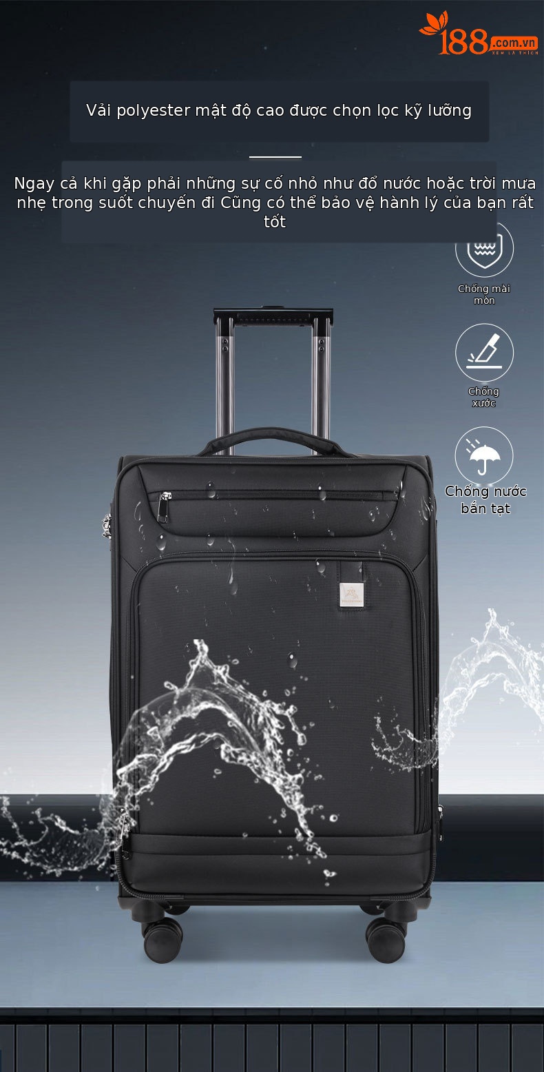 Vali kéo vải Oxford siêu nhẹ doanh nhân 24 inch dung tích lớn mở rộng — Màu đen, Màu xám chi tiết 3