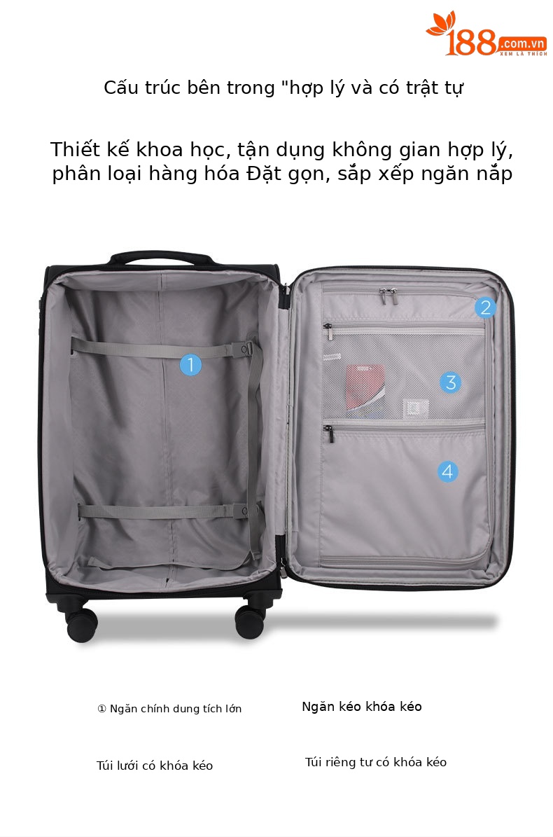 Vali kéo vải Oxford siêu nhẹ doanh nhân 24 inch dung tích lớn mở rộng — Màu đen, Màu xám chi tiết 7