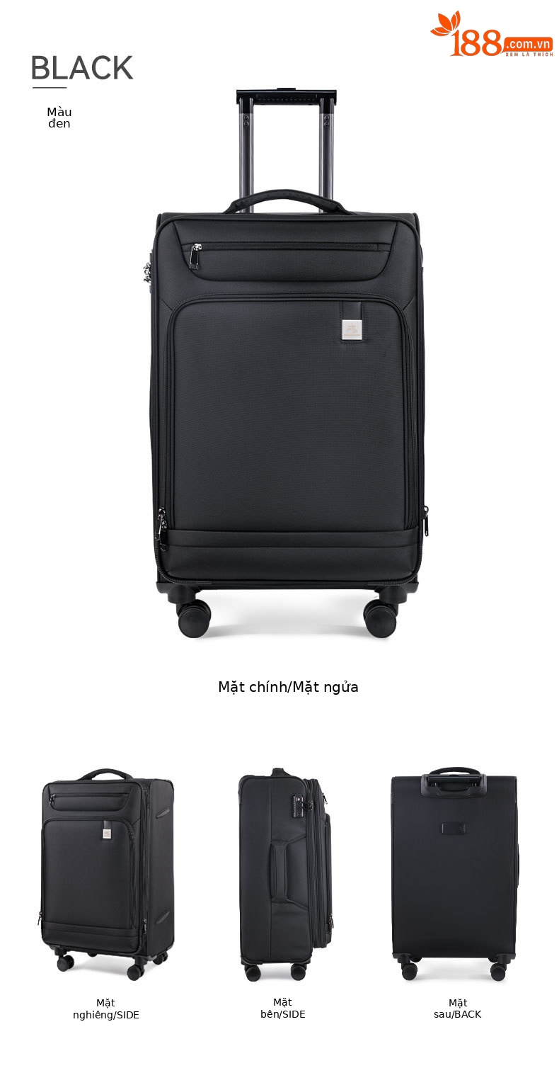 Vali kéo vải Oxford siêu nhẹ doanh nhân 24 inch dung tích lớn mở rộng — Màu đen, Màu xám chi tiết 12