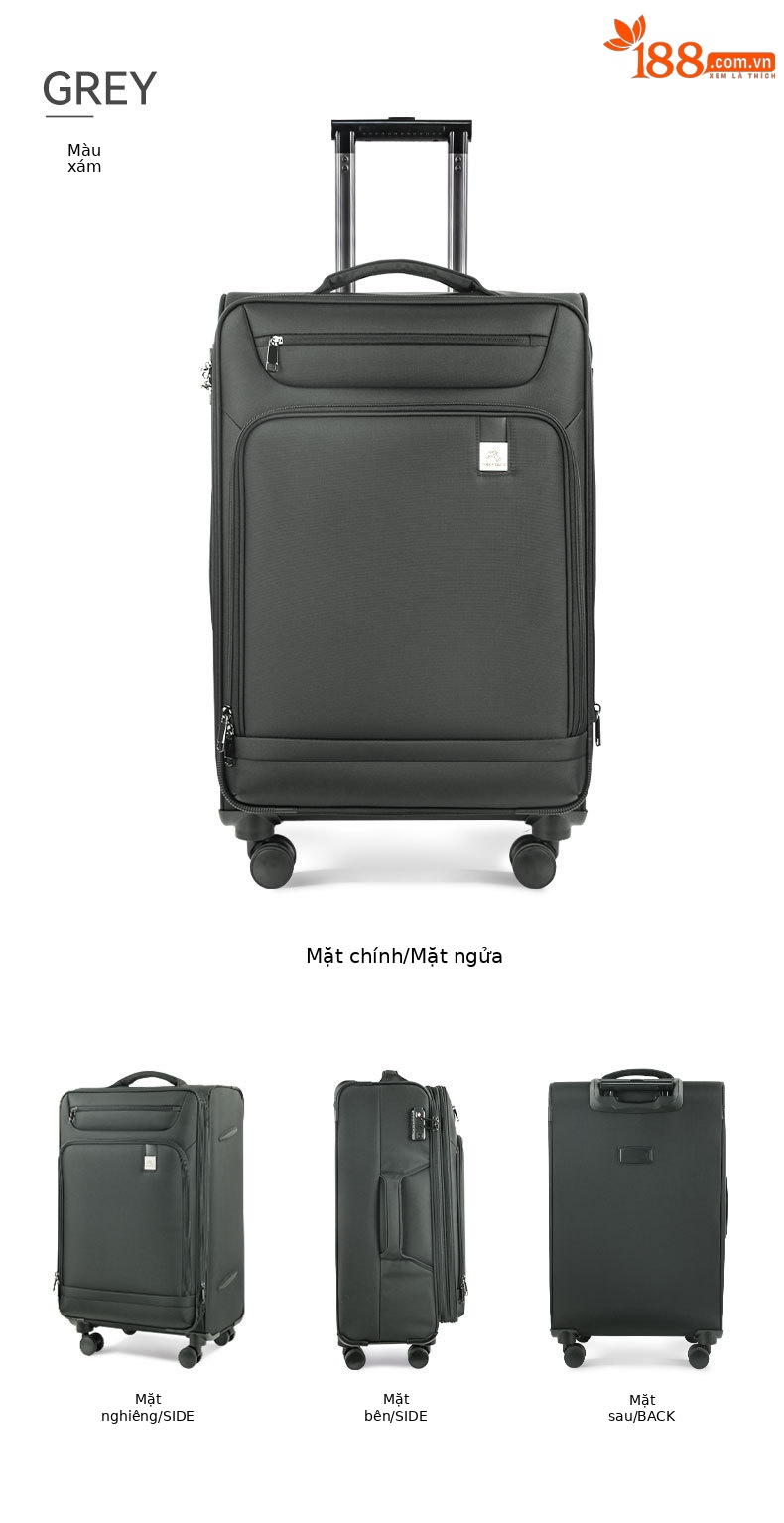 Vali kéo vải Oxford siêu nhẹ doanh nhân 24 inch dung tích lớn mở rộng — Màu đen, Màu xám chi tiết 13