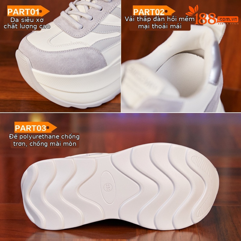 Giày sneaker nữ đế dày tăng chiều cao dáng nhỏ khoe chân — Màu be