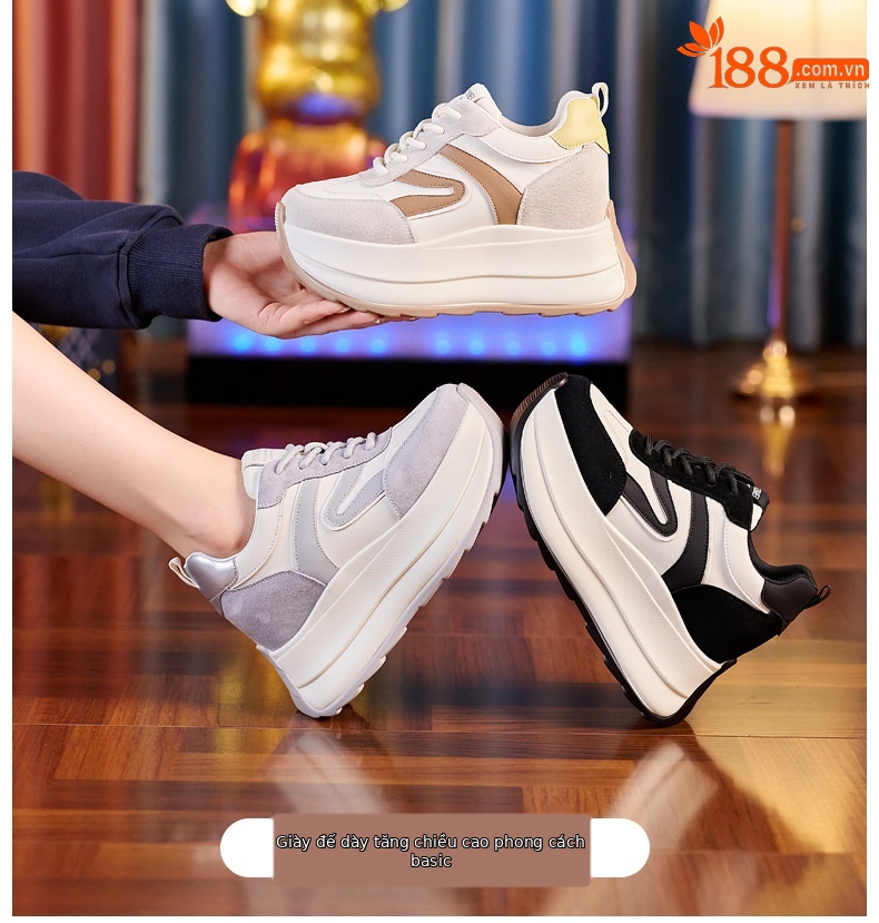 Giày sneaker nữ đế dày tăng chiều cao dáng nhỏ khoe chân — Màu be chi tiết 1