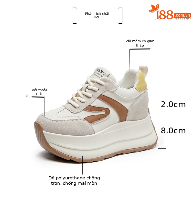 Giày sneaker nữ đế dày tăng chiều cao dáng nhỏ khoe chân — Màu be chi tiết 2