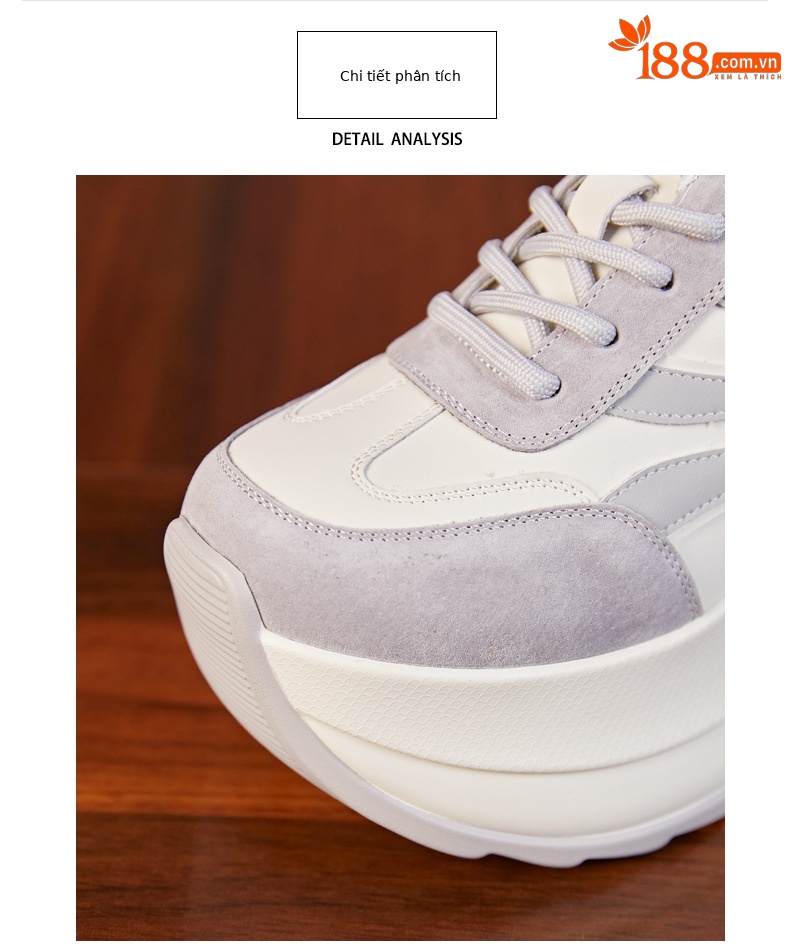 Giày sneaker nữ đế dày tăng chiều cao dáng nhỏ khoe chân — Màu be chi tiết 5