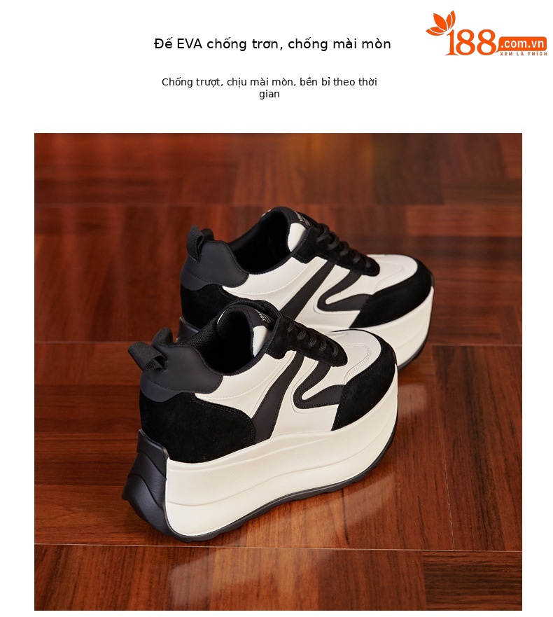 Giày sneaker nữ đế dày tăng chiều cao dáng nhỏ khoe chân — Màu be chi tiết 8
