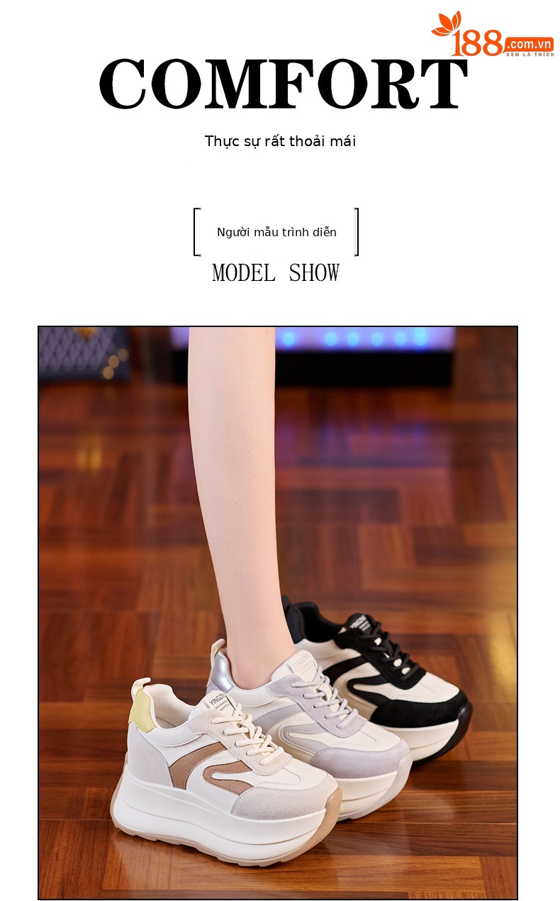 Giày sneaker nữ đế dày tăng chiều cao dáng nhỏ khoe chân — Màu be chi tiết 9