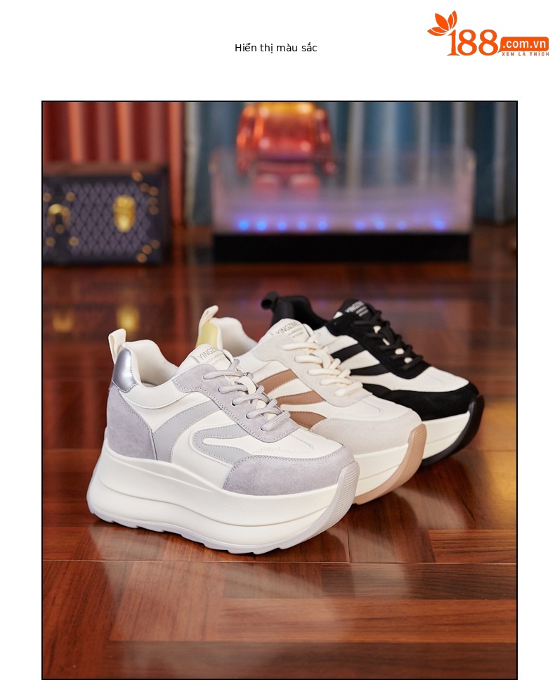Giày sneaker nữ đế dày tăng chiều cao dáng nhỏ khoe chân — Màu be chi tiết 16