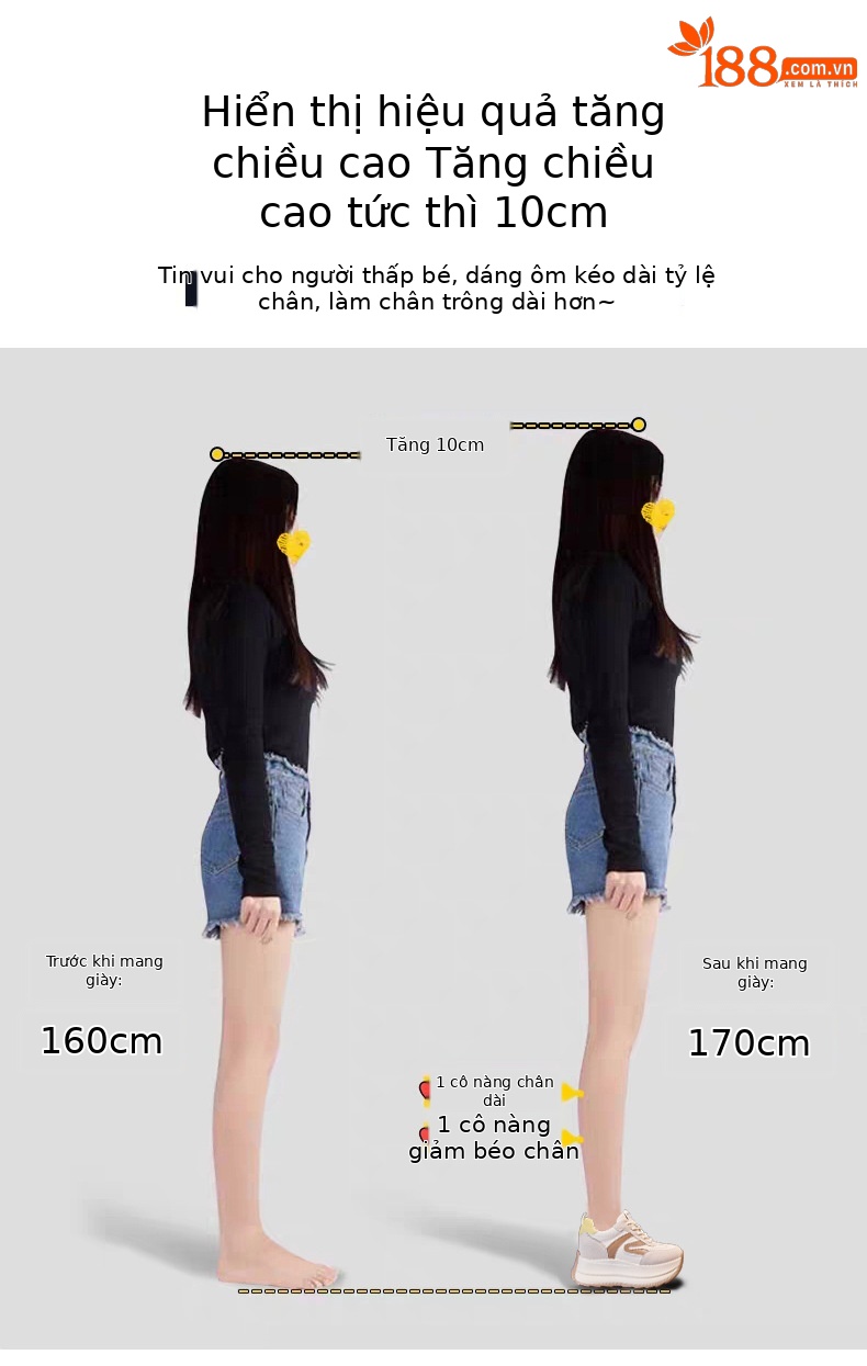 Giày sneaker nữ đế dày tăng chiều cao dáng nhỏ khoe chân — Màu be chi tiết 3