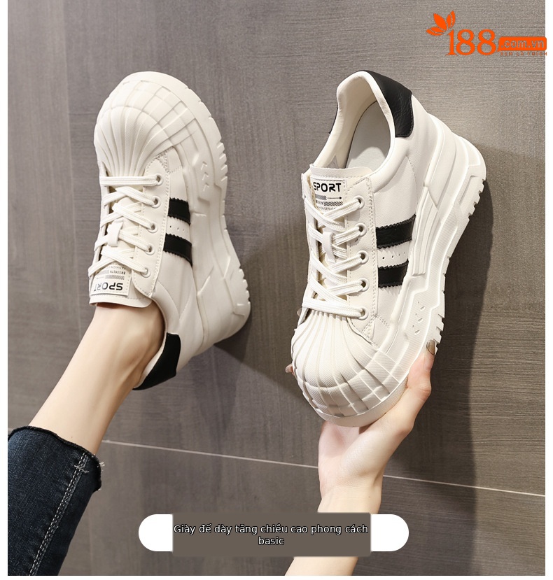 Giày sneaker nữ đế dày độn cao bên trong, phối màu be dễ phối đồ, form chunky thoải mái — Màu be chi tiết 1