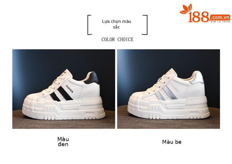 Giày sneaker nữ đế dày độn cao bên trong, phối màu be dễ phối đồ, form chunky thoải mái — Màu be chi tiết 2
