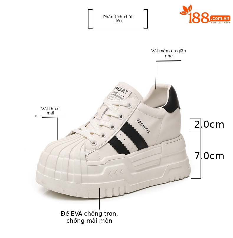 Giày sneaker nữ đế dày độn cao bên trong, phối màu be dễ phối đồ, form chunky thoải mái — Màu be chi tiết 3