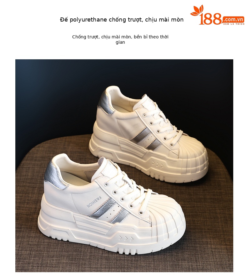 Giày sneaker nữ đế dày độn cao bên trong, phối màu be dễ phối đồ, form chunky thoải mái — Màu be chi tiết 10