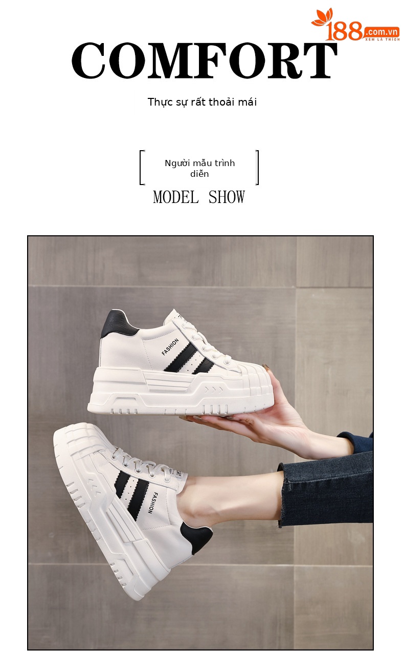Giày sneaker nữ đế dày độn cao bên trong, phối màu be dễ phối đồ, form chunky thoải mái — Màu be chi tiết 11
