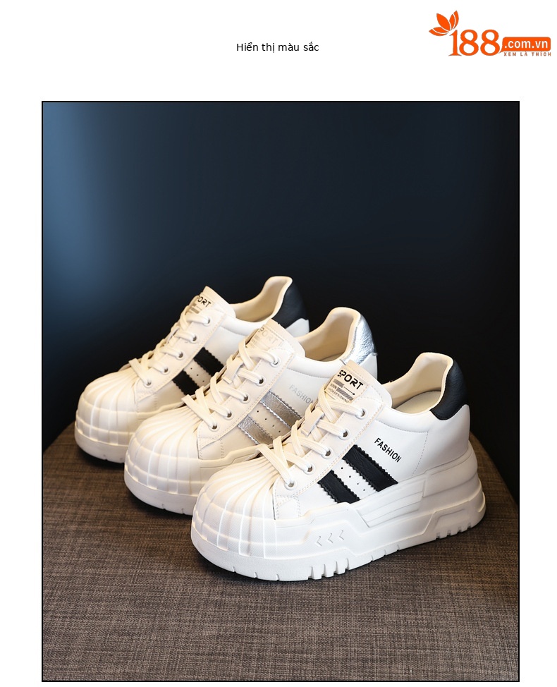 Giày sneaker nữ đế dày độn cao bên trong, phối màu be dễ phối đồ, form chunky thoải mái — Màu be chi tiết 18
