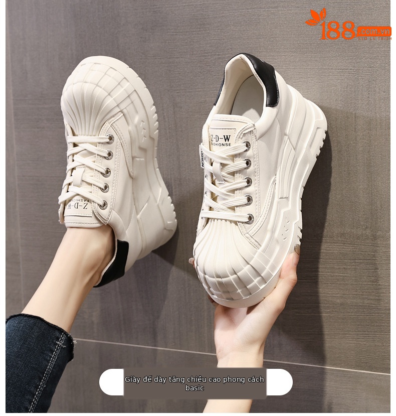Giày sneaker nữ đế dày tăng chiều cao bên trong, phối bánh xốp thoáng khí — Màu be chi tiết 1