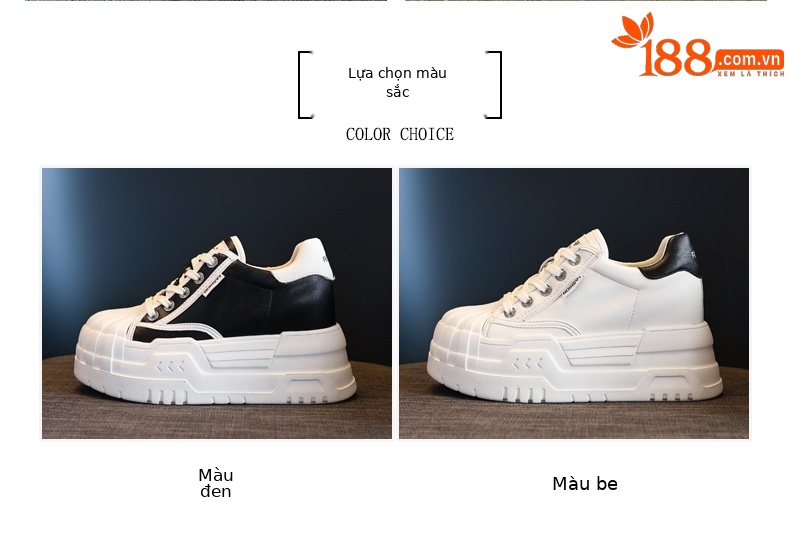 Giày sneaker nữ đế dày tăng chiều cao bên trong, phối bánh xốp thoáng khí — Màu be chi tiết 2