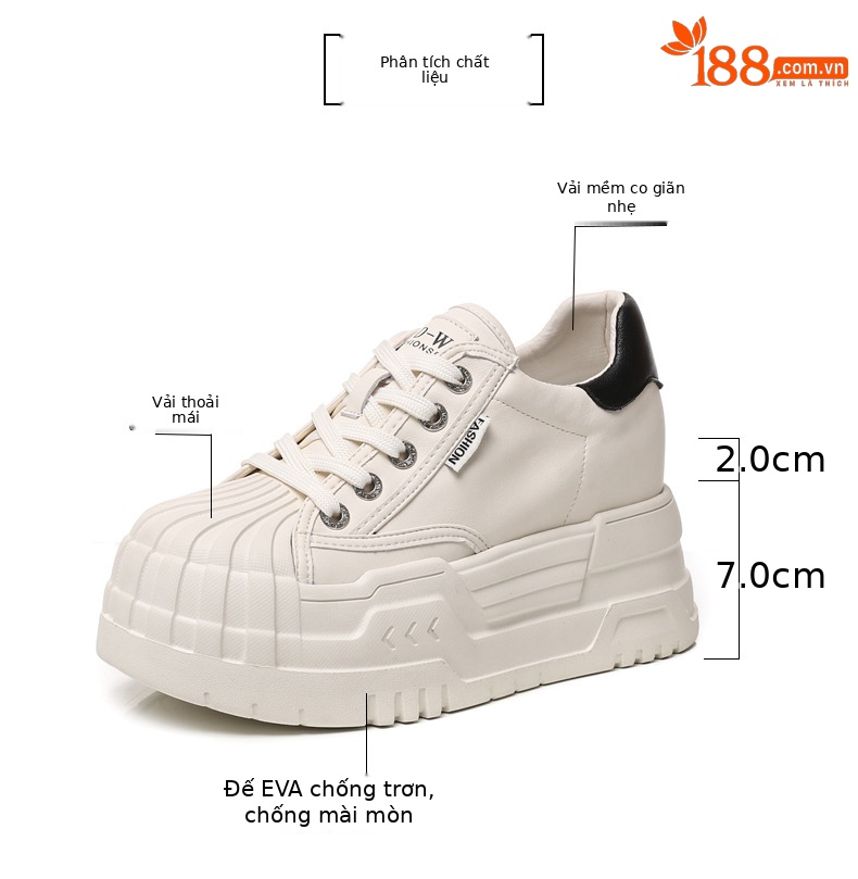 Giày sneaker nữ đế dày tăng chiều cao bên trong, phối bánh xốp thoáng khí — Màu be chi tiết 3