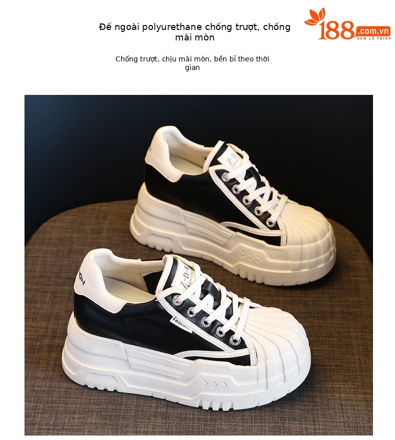 Giày sneaker nữ đế dày tăng chiều cao bên trong, phối bánh xốp thoáng khí — Màu be chi tiết 10