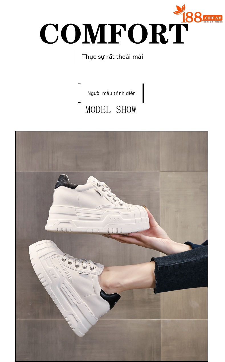 Giày sneaker nữ đế dày tăng chiều cao bên trong, phối bánh xốp thoáng khí — Màu be chi tiết 11
