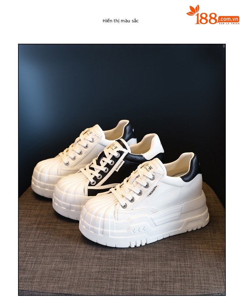 Giày sneaker nữ đế dày tăng chiều cao bên trong, phối bánh xốp thoáng khí — Màu be chi tiết 18