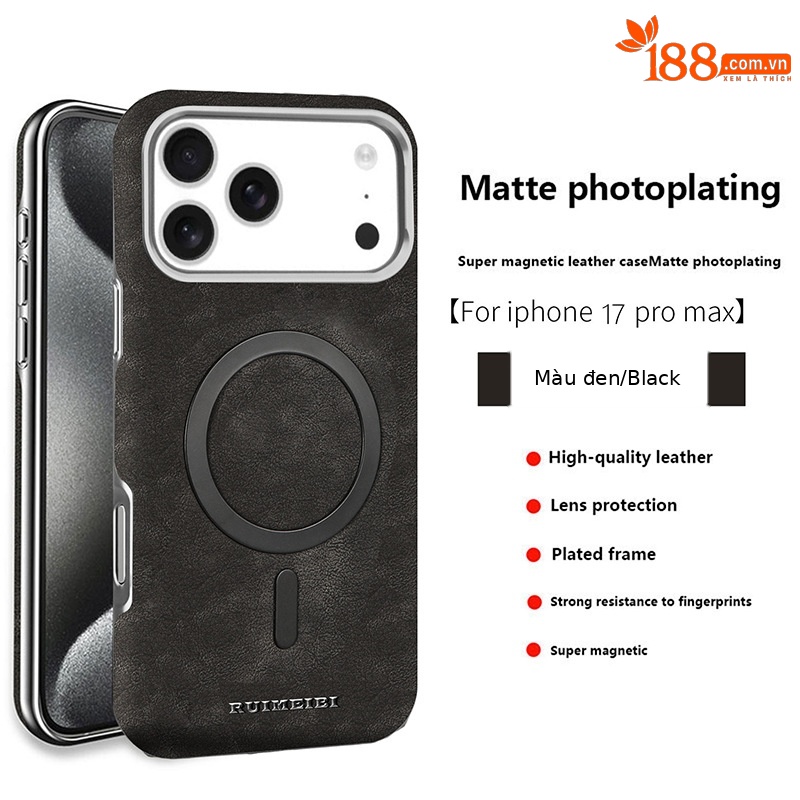 Ốp lưng da cao cấp từ tính cho iPhone 17 Pro Max, thiết kế mạ điện sang trọng — Đen quý phái, Xanh lam quý ông, Nâu thanh lịch, Nâu mocha